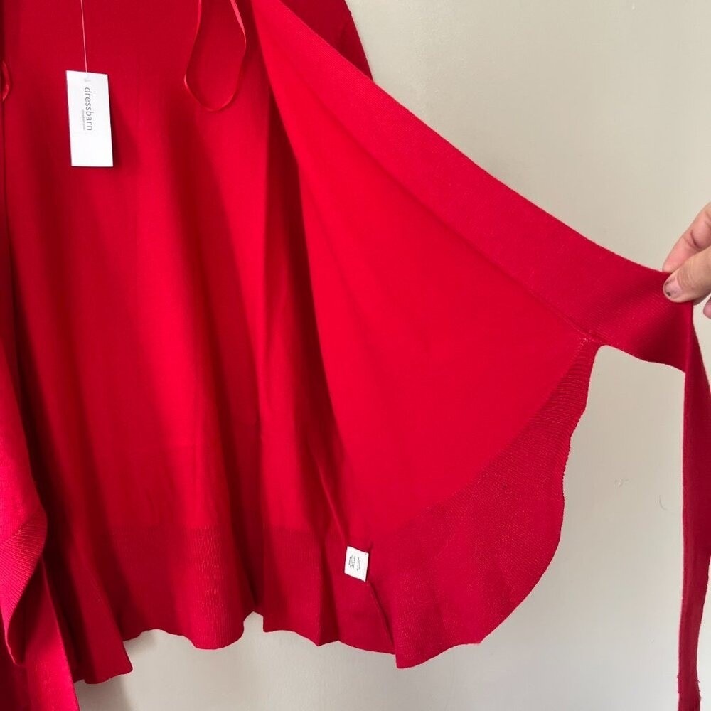 Dressbarn Sz M Front Side Knot Knit Red Cardigan Sweater Open Stretch - Picture 3 of 7